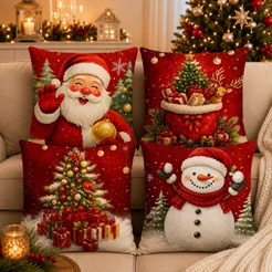 Kit 4 Capas de Almofadas Natalinas Feliz Natal 45cm x 45cm Estampadas Decorativas
