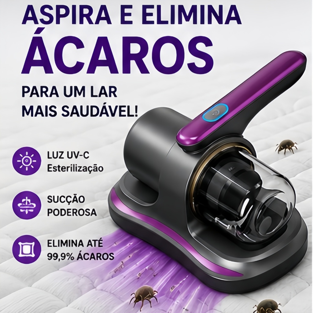 Aspirador Removedor de Ácaros Colchão Sofá Elétrico Esterilizador UV 5V 100W Potência Portátil