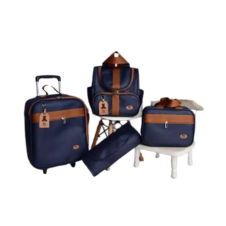 Kit Bolsa Maternidade 4 Peças l Mala, Mochila Luxo l  Mala de Rodinha Com Faixa e Laço