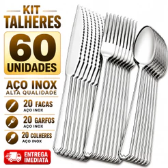 Jogo de Garfo Faca e Colher Prata Inox Cozinha Elegante Não Enferruja Restaurante Buffet Faqueiro Pizzaria