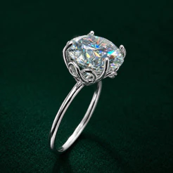 Anel Solitário Moissanite 12mm Detalhe Infinito Prata 925 Feminino Sofisticado