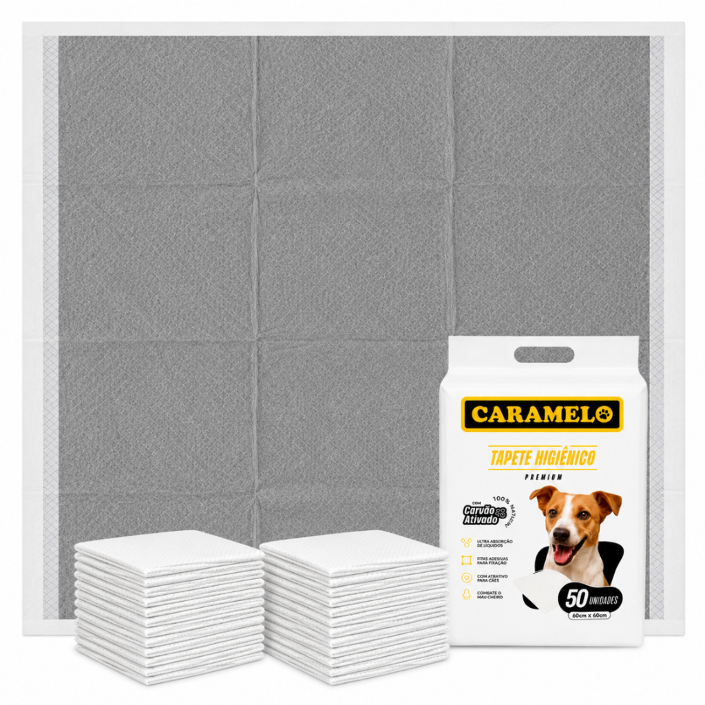 Tapetes Higiênicos Premium Com Carvão Ativado 50/100/150 unidades para Cachorros - Caramelo