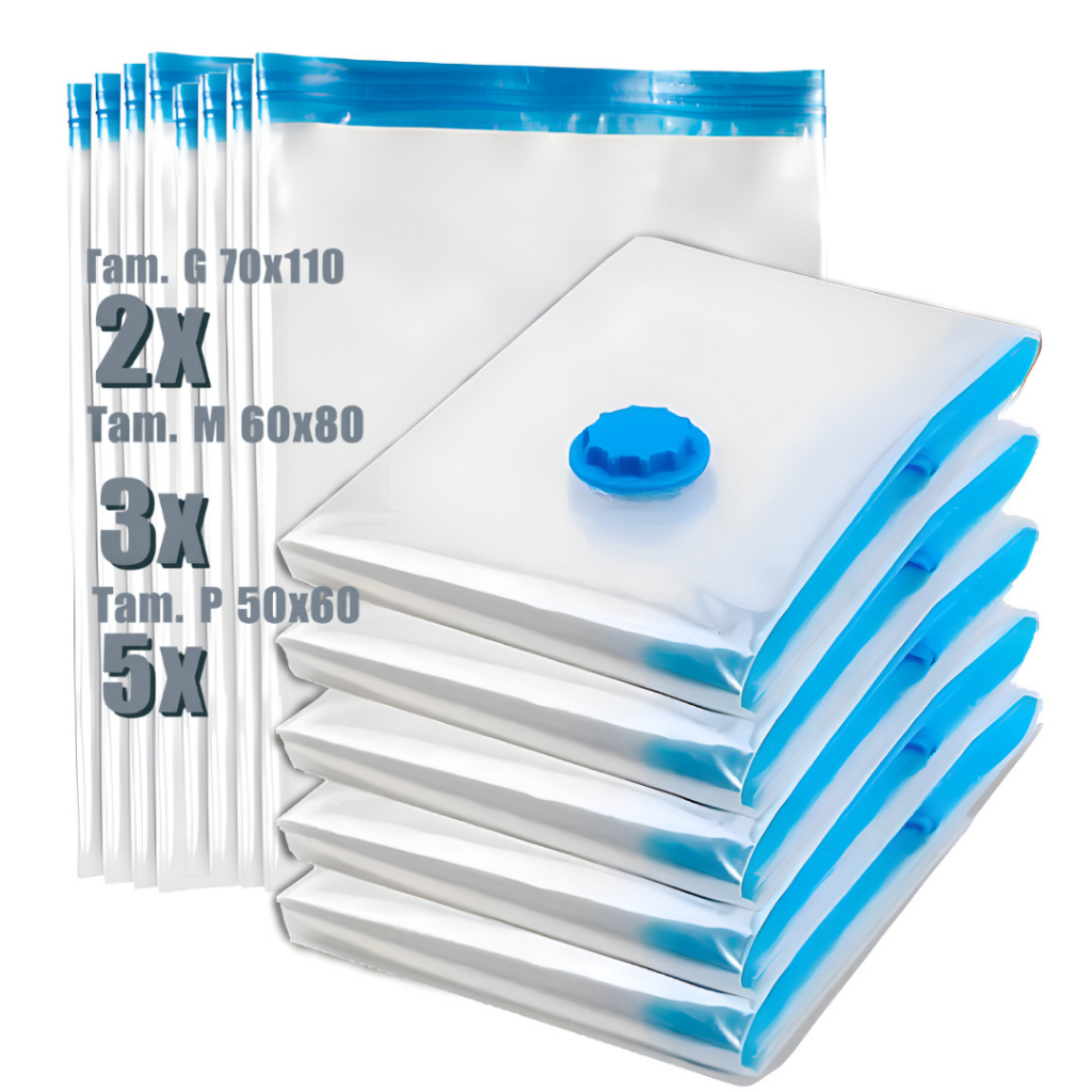 Kit 10 Sacos A Vácuo Roupa Com Bomba Edredon Guarda Roupa Cobertor Casaco