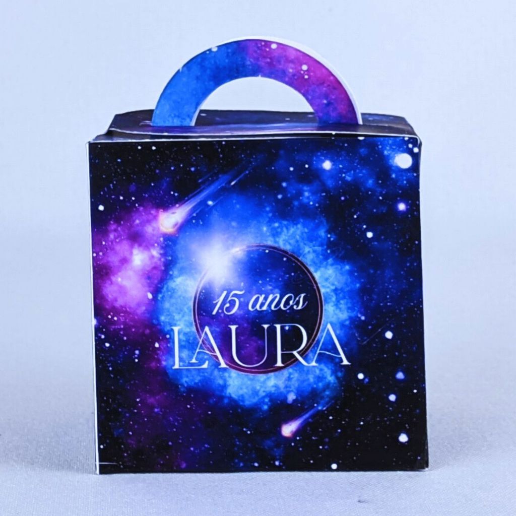 Kit 10 a 80 Caixinhas Para Lembrancinha Galaxia Debutante Cubo Com Alça Personalizada Infantil de Aniversário