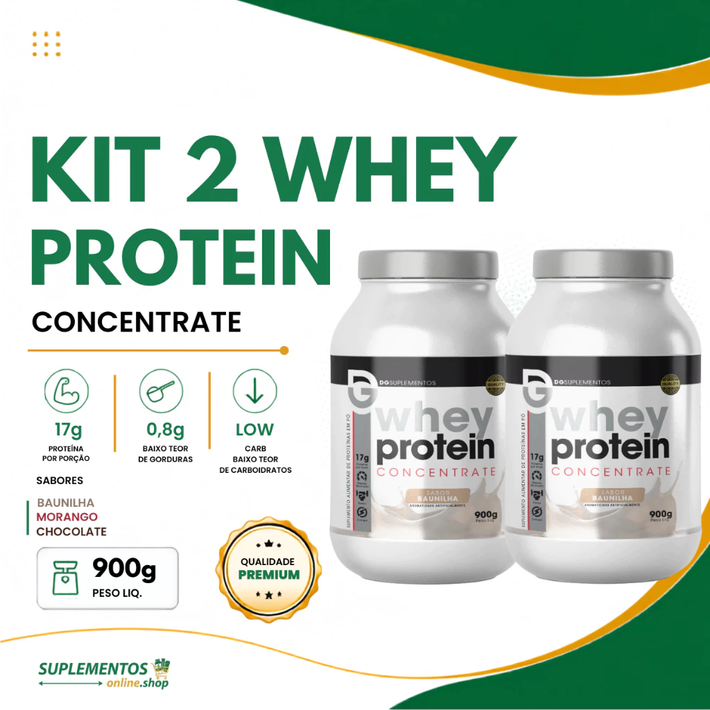Kit 2 Whey Protein Concentrado 900g DG Labs Suplemento Proteico