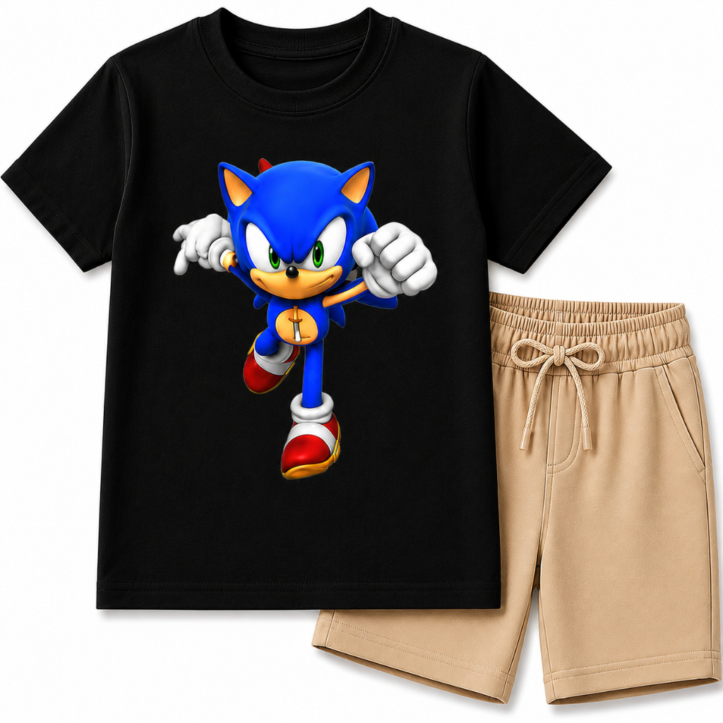 Kit Conjuntos Infantil Masculino Camiseta e Short Estampa Sonic 100% Algodão Confortavel Verão — imagem 2 de 2