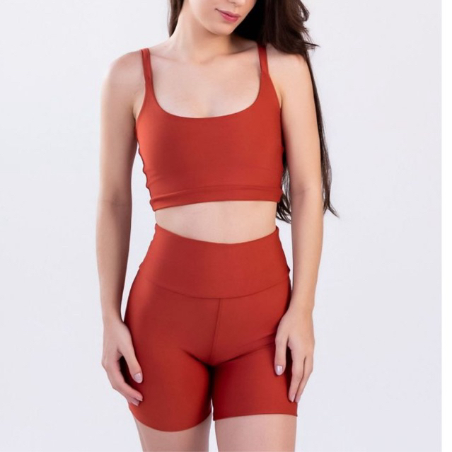 Conjunto Fitness Feminino Top + Bermuda Cintura Alta Academia Sem Transparência Suplex Premium Compressão PP ao G