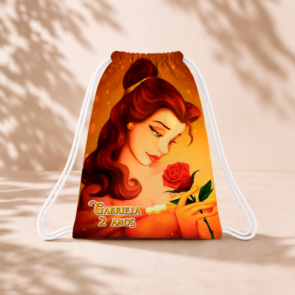 10 Mochila Personalizada Infantil 18x26 Sacolinhas Surpresa Festa Aniversário Lembrancinha A Bela e Fera Bela