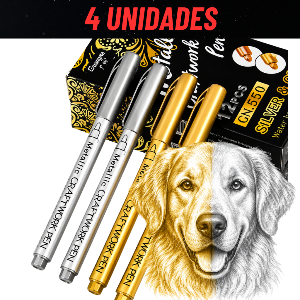 Kit Canetas Metálicas Brush 4 ou 8 Un Dourada Prata Para Artesanato Lettering Premium