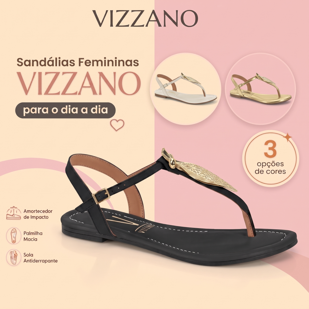 Sandália Feminina Vizzano Casual Rasteira Fivela Rasteirinha Leve Flat Fivela Confortável Original