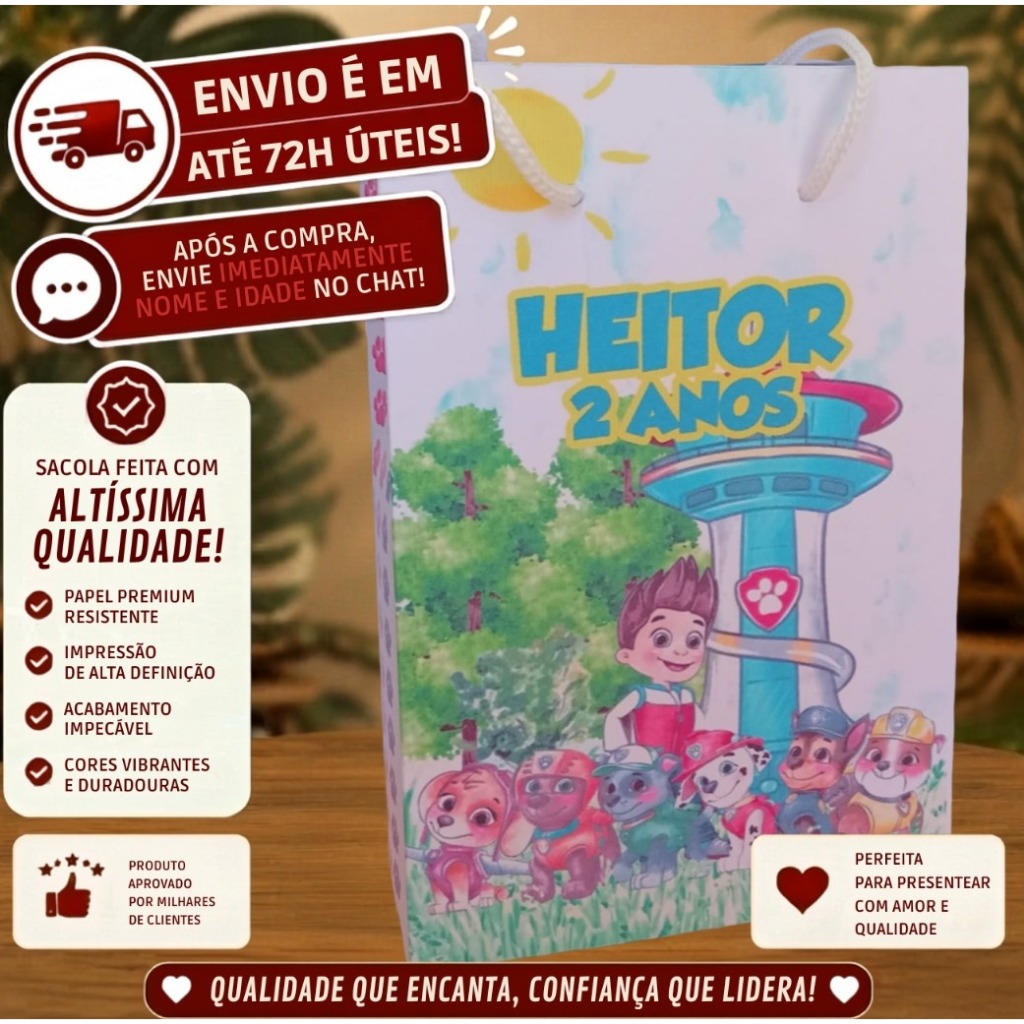 Kit Sacolinha Personalizada Patrulha Canina