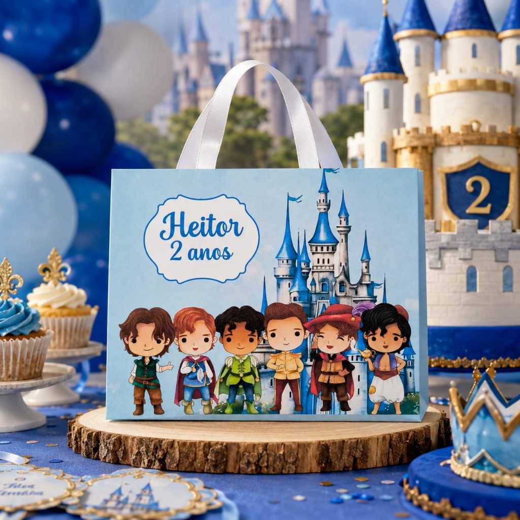 Sacolinha Personalizada Príncipes com Nome e Idade | Sacolinha Surpresa Lembrancinha Festa Infantil Pegue e Monte