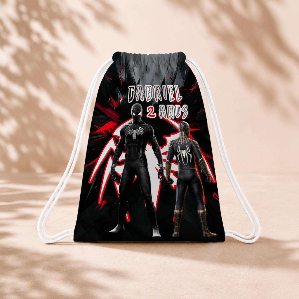 10 Mochila Personalizada Infantil 18x26 Sacolinhas Surpresa Festa Aniversário Lembrancinha Homem Aranha Preto