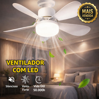 Ventilador de Teto com Luminária LED e Controle Remoto – Silencioso e Fácil de Instalar -…
