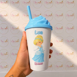 Copo Twister Personalizado 300ml Tampa Chantilly – Cinderela Copo Festa Infantil Todos os Temas