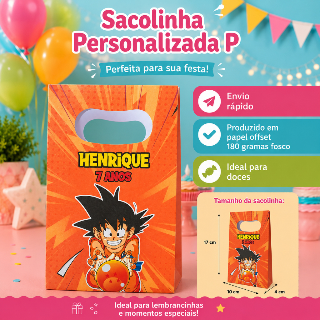Sacolinha Personalizada Dragon Ball Lembrancinha Aniversário (DESMONTADA)
