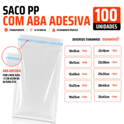 Kit 100un Saco Plástico Embalagem Transparente Saquinho Adesivado Com Aba Ideal Roupas Abre e Fecha