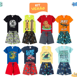 Kit 6 Peças Roupa Infantil Menino Verão Conjunto Masculino Criança 3 Camisetas + 3 Bermud…