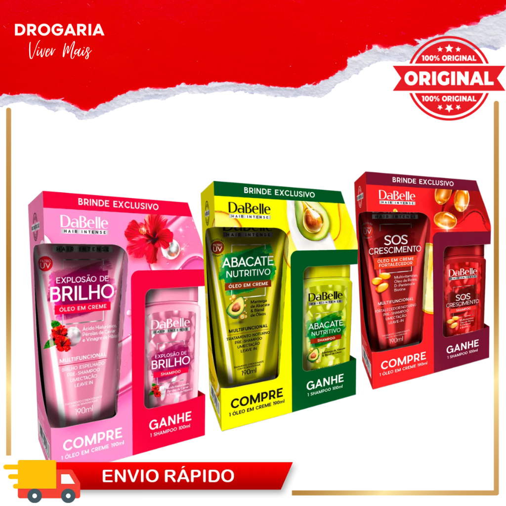 KITS DABELLE ÓLEO EM CREME 190ML + SHAMPOO 100ML.