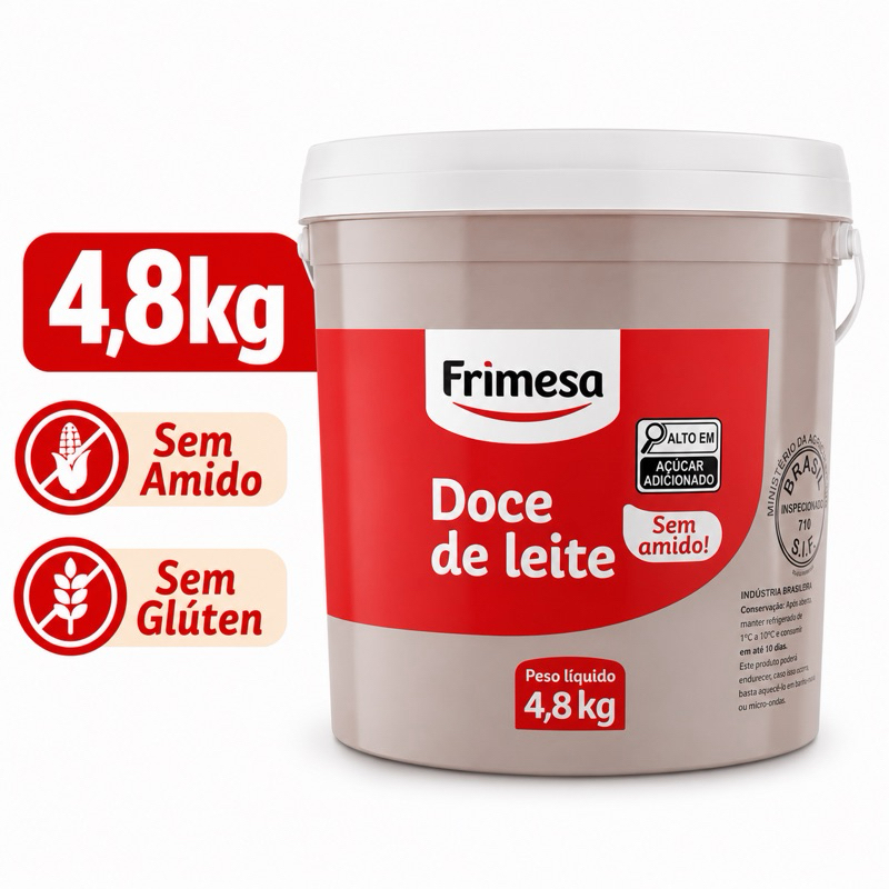 Doce de Leite Frimesa 4,8kg Sem Amido Cremoso Para Bolos Churros Recheios Coberturas Confeitaria Premium