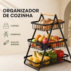 Organizador De Frutas Legumes Fruteira De Mesa Cesto Metal Aramado Multiuso Luxo Premium 2-3 Andares