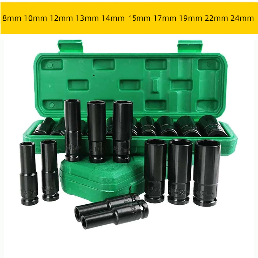 Kit Jogo de Soquetes de Impacto Longo 1/2 10 Peças 8 A 24mm
