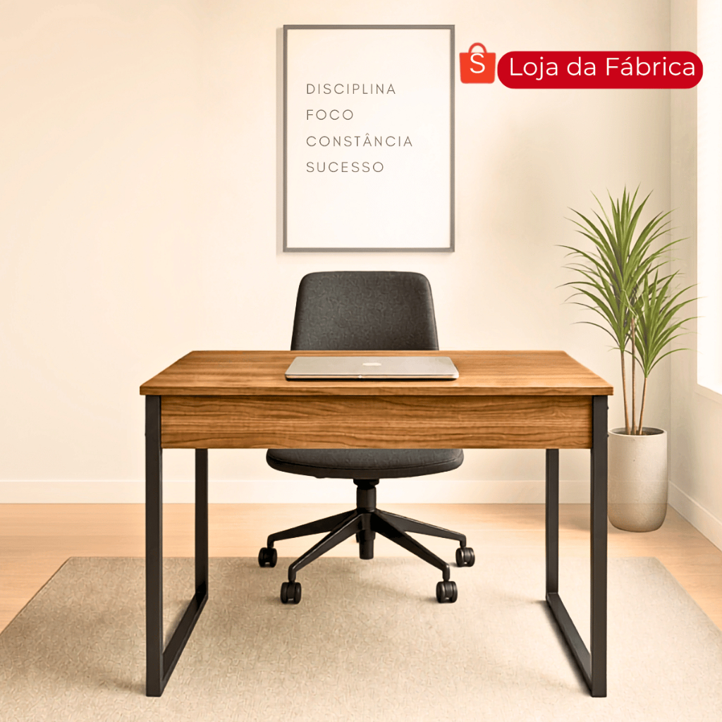 Mesa Escrivaninha Quarto 100 cm Metal Preto Tampo MDF Estilo Industrial Home Escritório Computador
