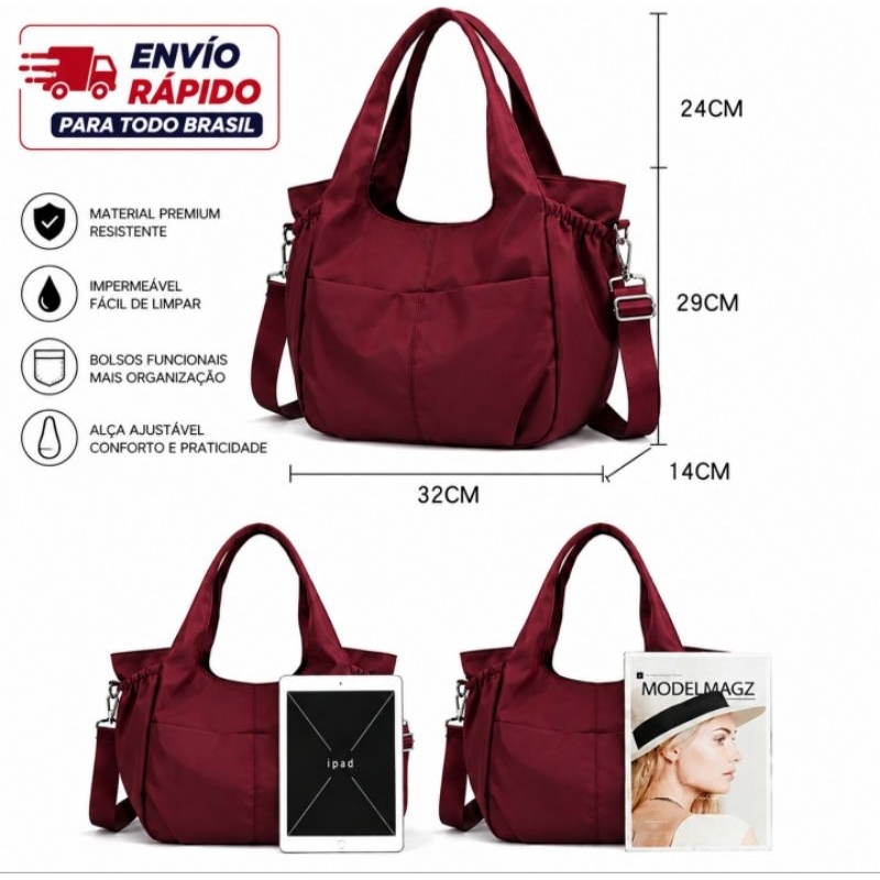 bolsa feminina de Nylon bolsa mediana de ombro com alça transversal impermeável