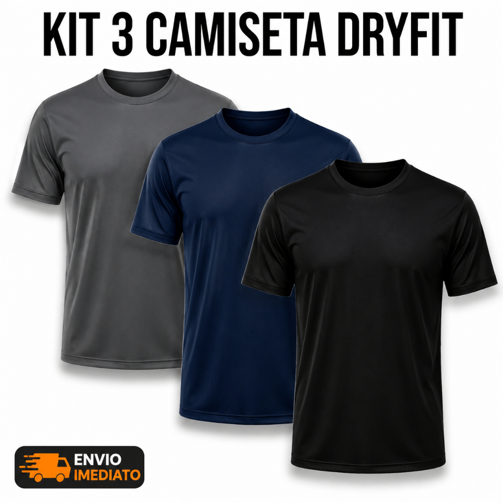 Kit 3 Camisas Camisetas Básicas Dry Fit Academia Masculina Treino Esportiva Premium