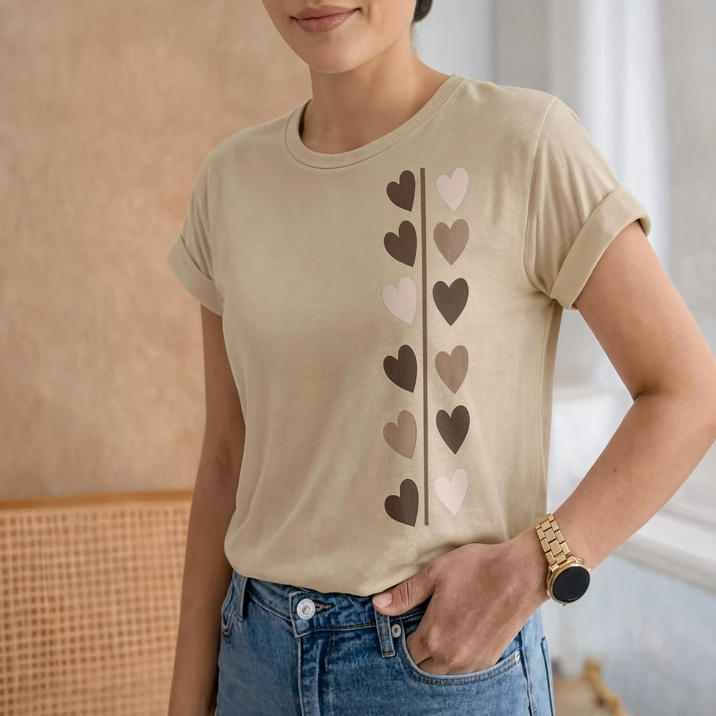 Camisa feminina delicada estampada coração 100% algodão Camiseta confortavel moda verão todas ocasiões tecido leve delic