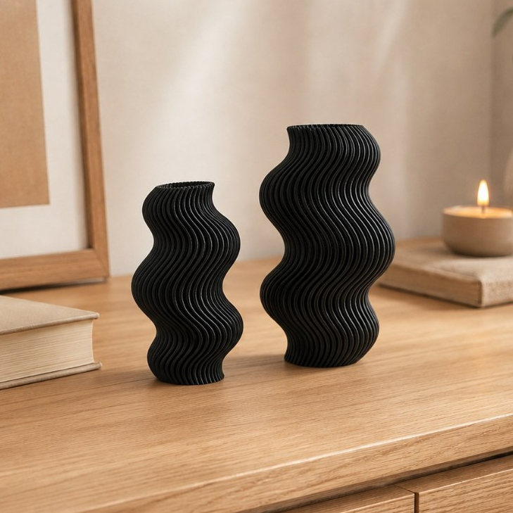 Vaso Decorativo Para Sala e Quarto Ondulado Waves Moderno Minimalista Kit Com 2 Peças