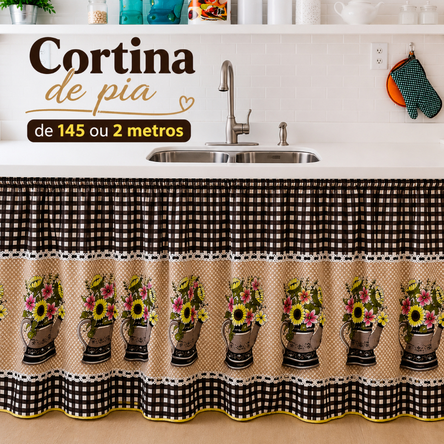 Cortina de Pia Oxford VÁRIOS TAMANHOS Cozinha Varão Estampada PREÇO DE FÁBRICA
