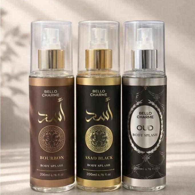 Kit 3 Body Splash Árabe Masculino Bourbon, Oud E Asad Black 200 ml - Bello Charme