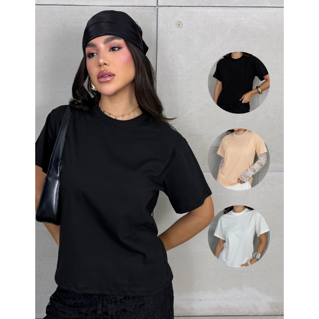 Camiseta Oversized T-shirt Feminina Blusa Overboxy Básica 100% Algodão Confortável Gola Ribana