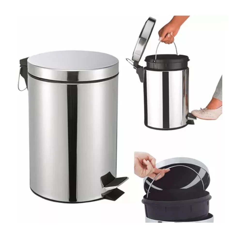 Lixeira 100% Inox Slim 3L/5L Com Pedal e Tampa Silenciosa Multiuso Banheiro Cozinha Escritório