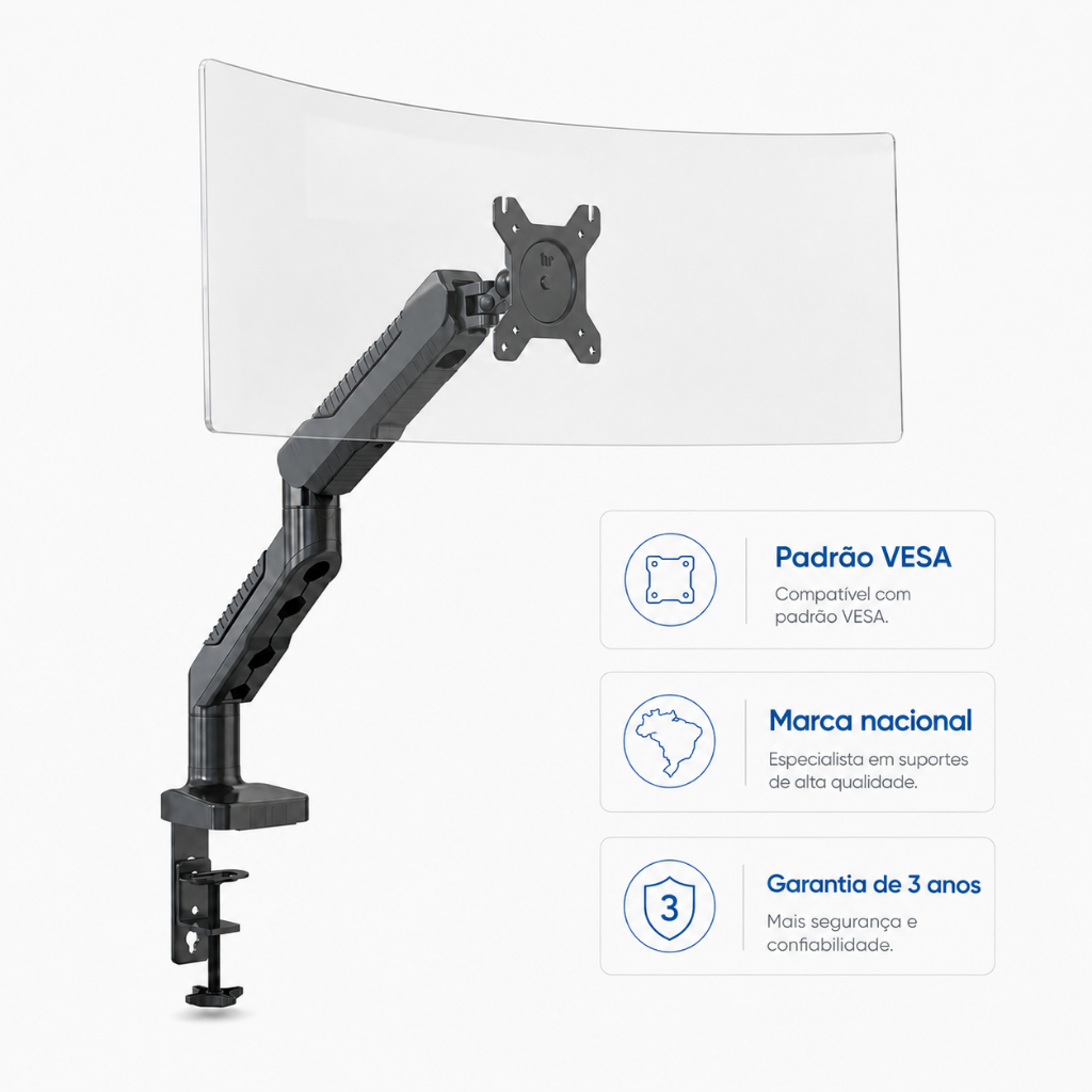 Suporte para Monitor Articulado Sumay 15 a 35 Pol Pistão a Gás Braço de Mesa VESA F800W