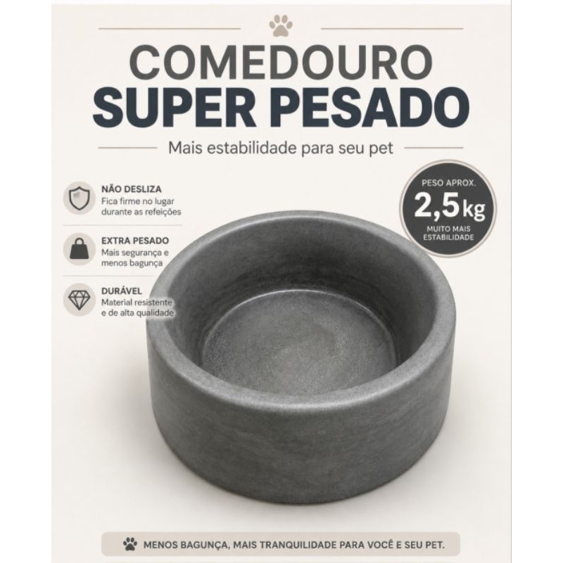 Comedouro Pet de Cimento 1,5L Artesanal Pesado para Cães e Gatos