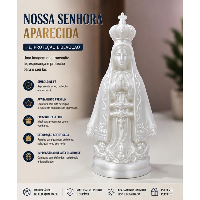 Imagem Nossa Senhora Aparecida 20cm | Escultura Católica Decorativa com Acabamento Premium | Presente Religioso
