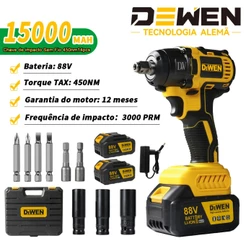 Chave de impacto Sem Fio 450nm sem escova com 2 baterias Com Maleta e Acessórios(127v/220v )