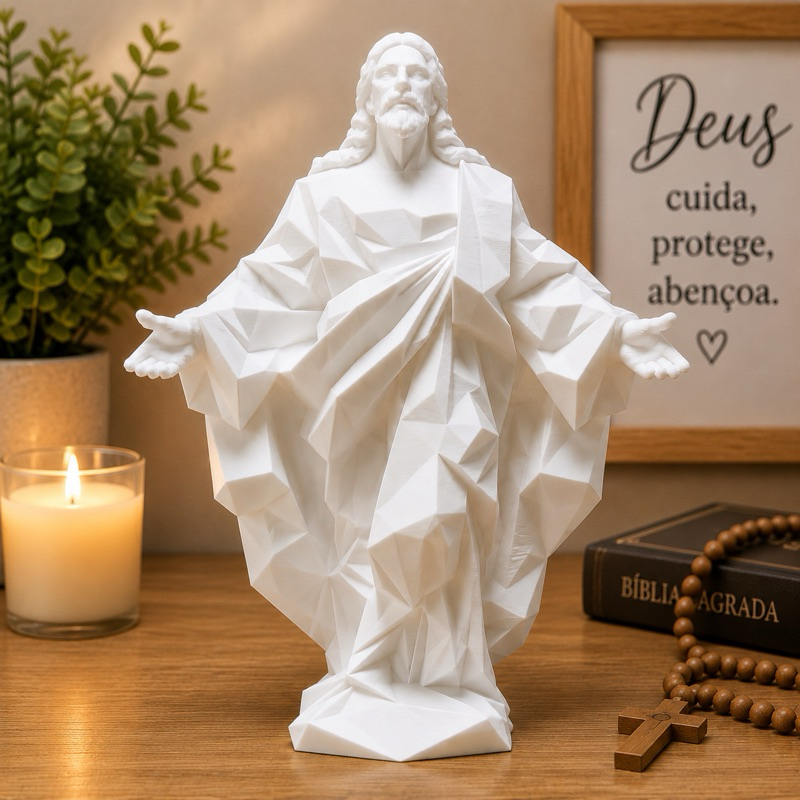 Jesus Cristo de Braços Abertos Escultura Decorativa Religiosa Católico Presente Fé e Proteção