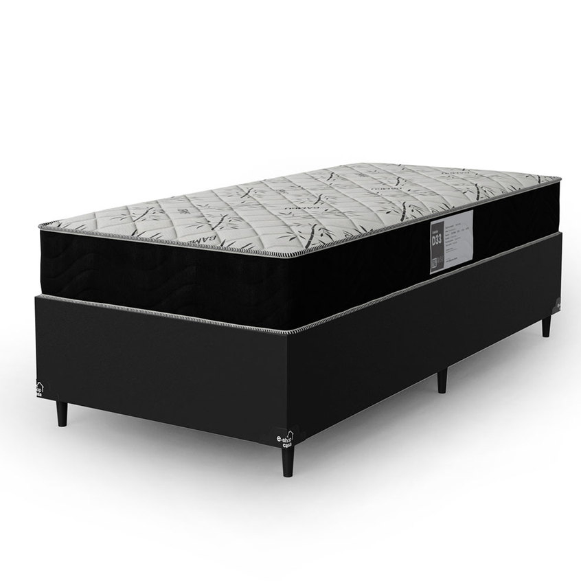 Cama Box Solteiro Couro Preto + Colchão D33 One Face Suede Preto - e-Shop Casa