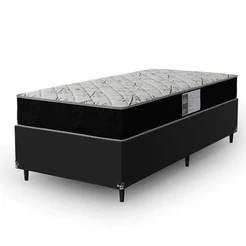 Cama Box Solteiro Couro Preto + Colchão D33 One Face Suede Preto - e-Shop Casa