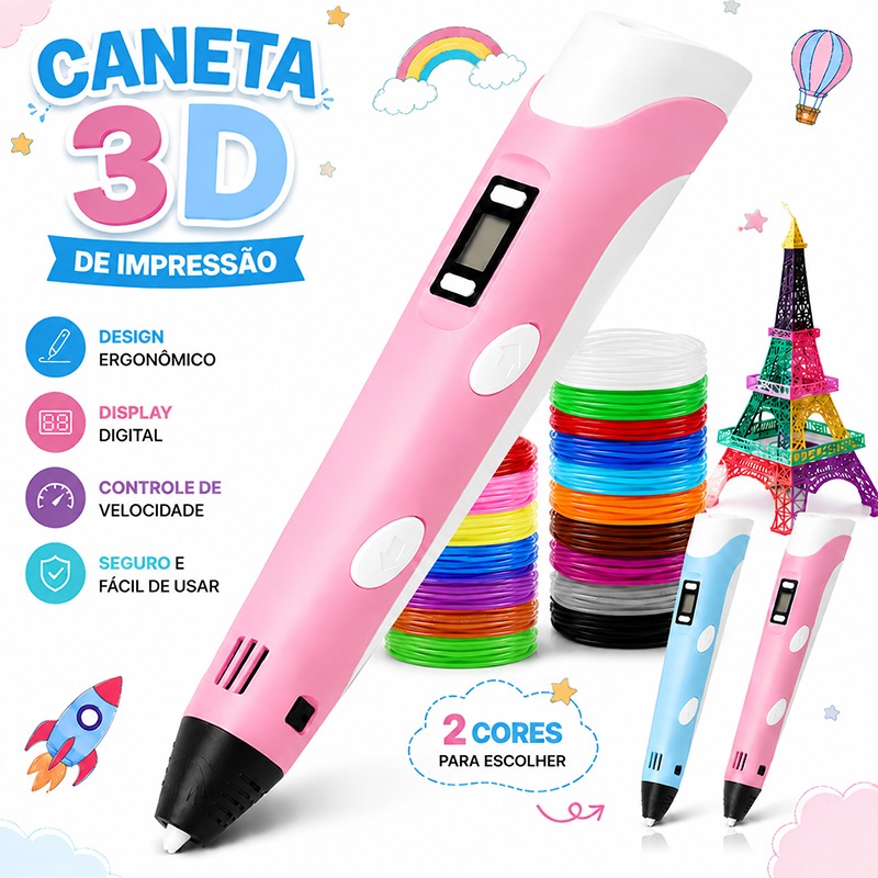 Caneta Impressora 3D Infantil com Filamentos ABS PLA, Brinquedo Educativo Criativo e Seguro para Crianças