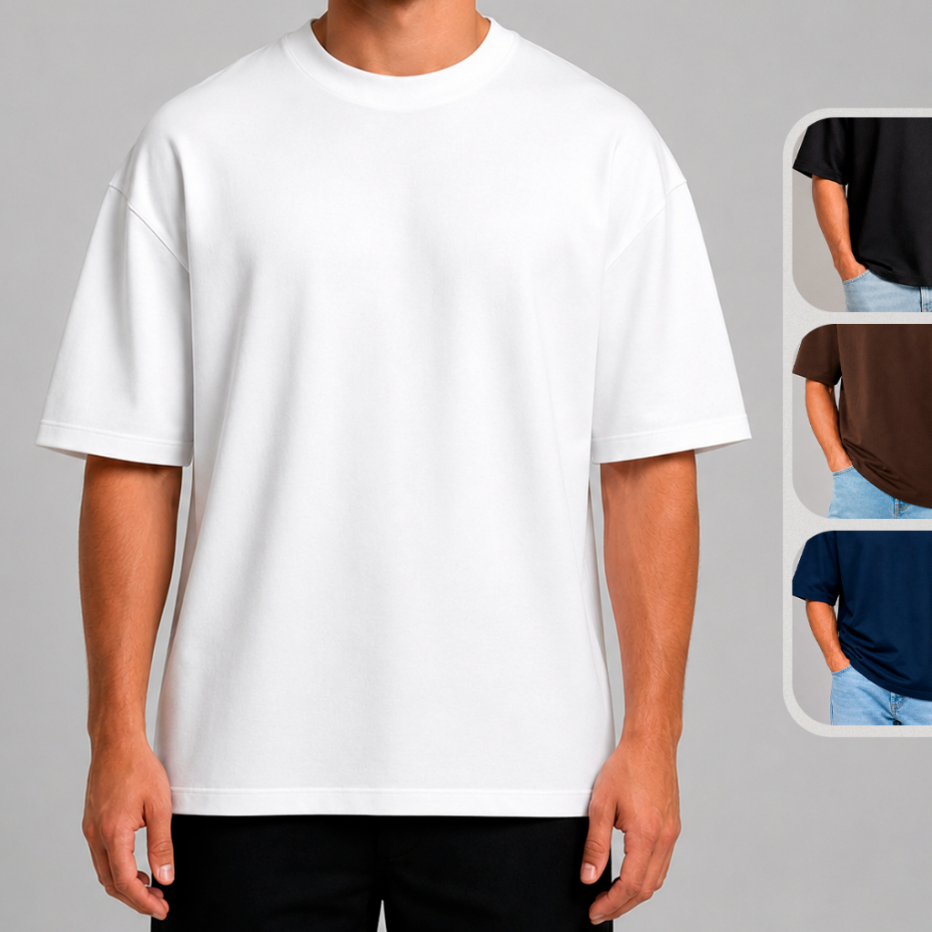 Camiseta Oversized Suedine Masculina Streetwear Confortável Algodão / Poliéster Penteado Premium