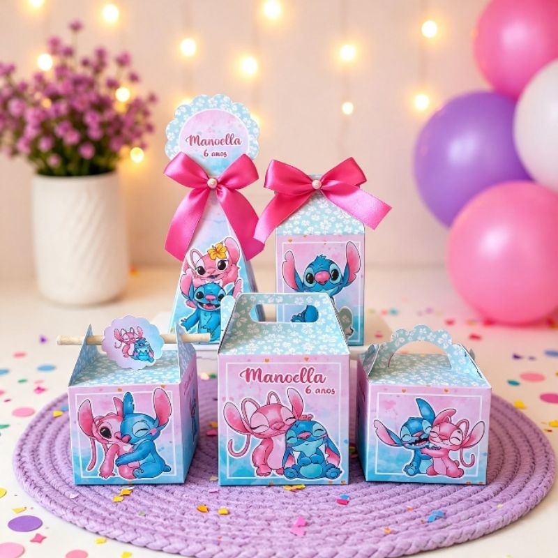 PEGUE E MONTE - Caixinhas Personalizadas Lilo Stitch e Angel Aquarela para aniversário/ Kit Caixinhas Lembrancinhas