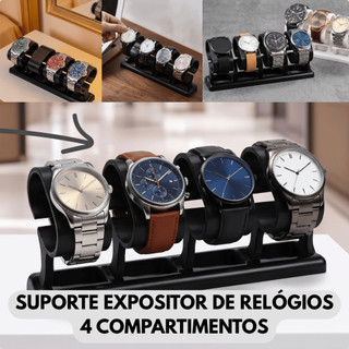 Suporte Porta Relógio de Mesa Expositor Organizador 4 Compartimentos Joias e Pulseiras