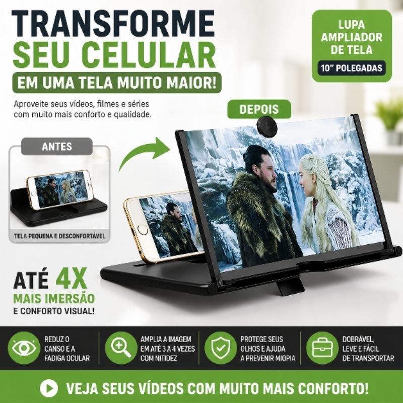 Lupa Ampliadora de Tela para Celular 10 Polegadas HD Universal Dobrável para Smartphone e Tablet