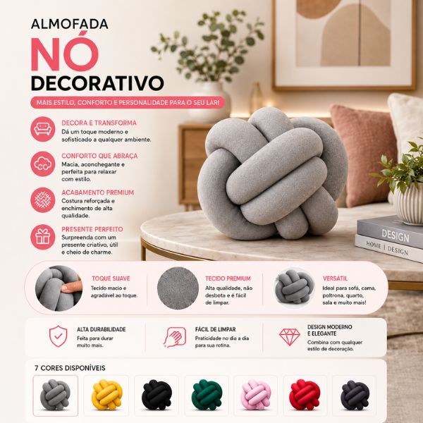 Almofada Decorativa Nó Nozinho Escandinavo Ideal para Sala Quarto Escritório