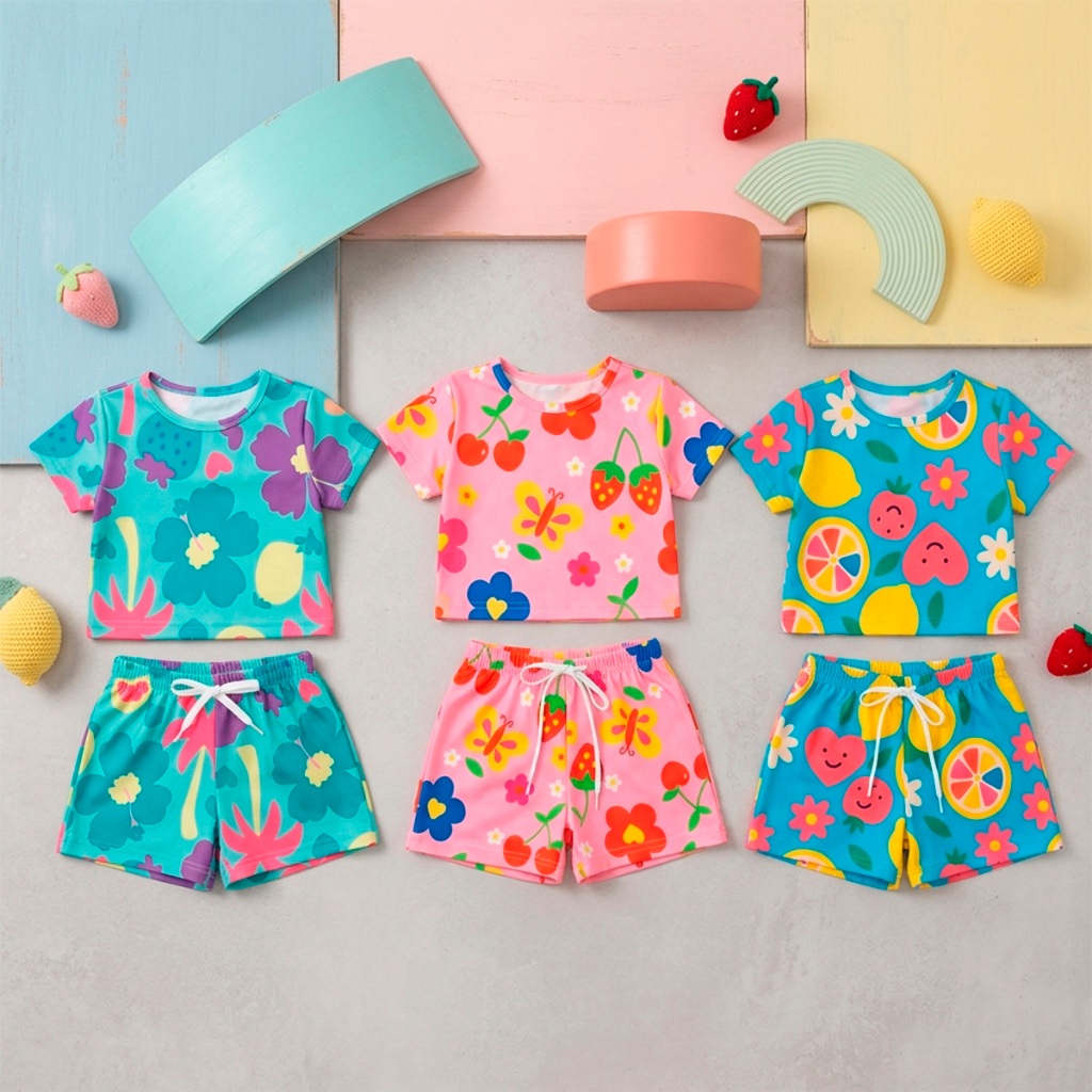 Kit 4 Peças de Conjunto Cropped Infantil Menina Moda Praia Verão Roupa Infantil Feminina de Calor Conjunto Verão Menina · foto 2