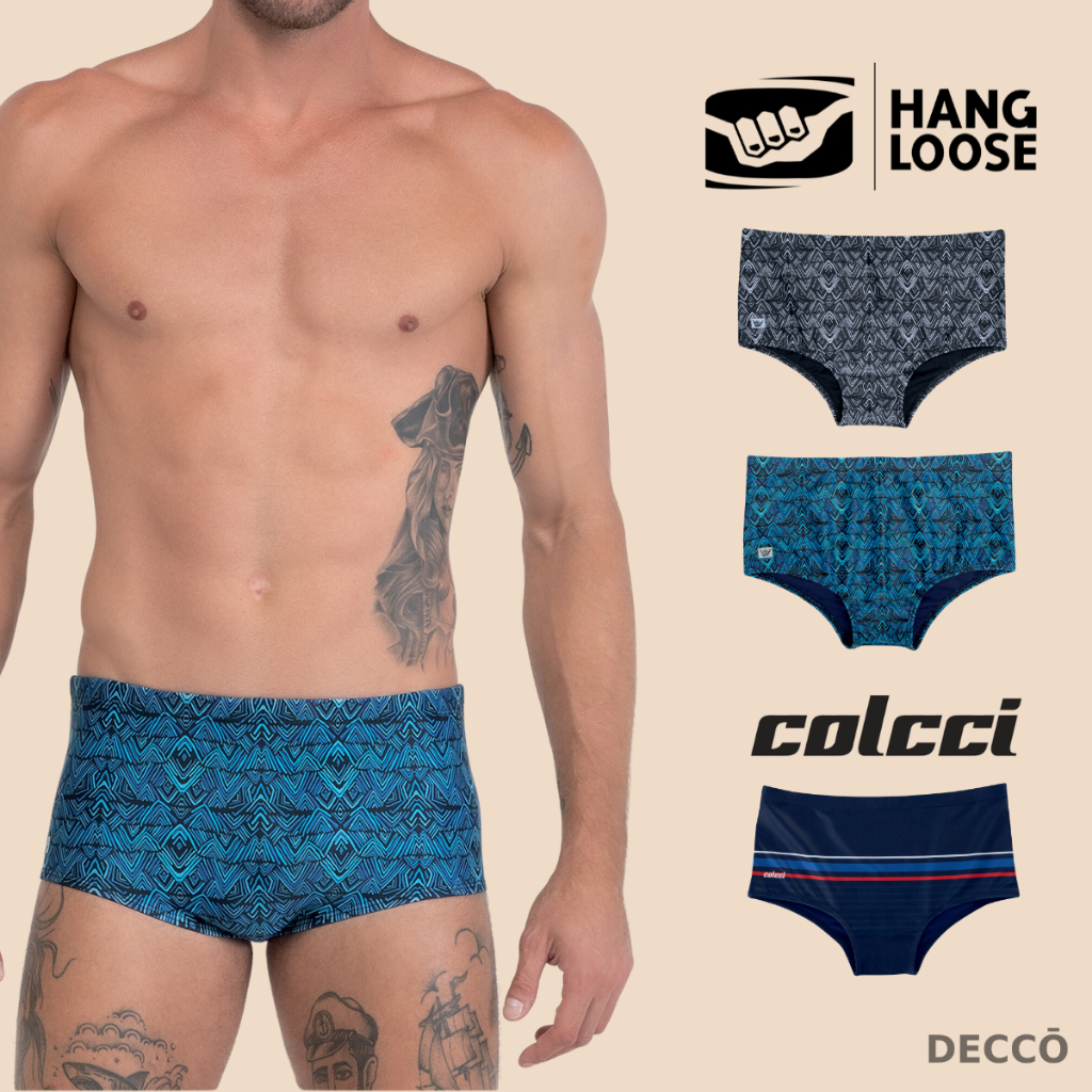 Sungas Slip Hang Loose e Colcci Estampada Forrada Regulagem Moda Praia Verão Ofe